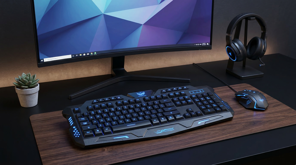 Clawdot M200 Mechanical Gaming Keyboard | Tri-Color Backlight (Red/Blue/Purple) | 19-Key Anti-Ghosting | Full-Size Layout