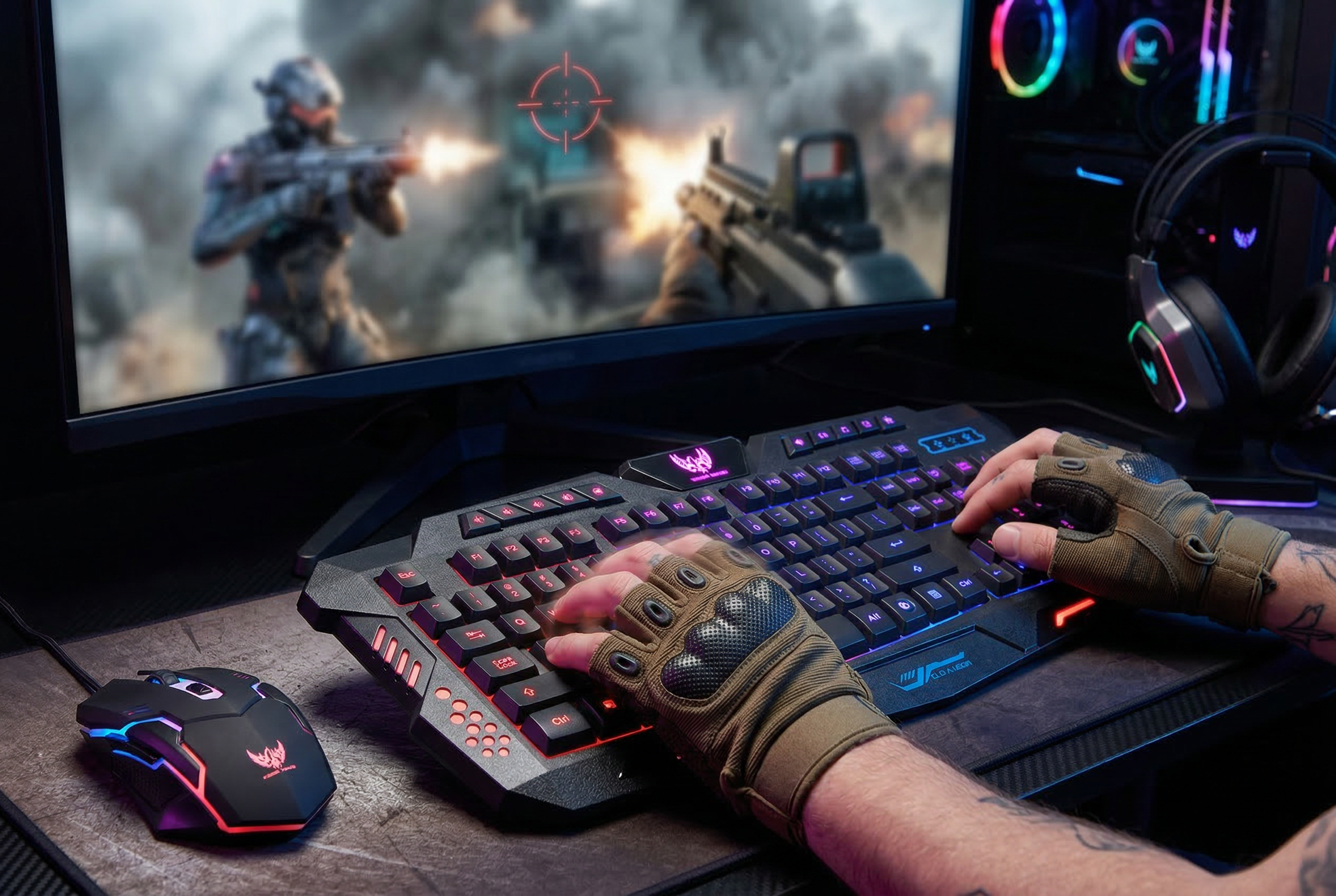 Clawdot M200 Mechanical Gaming Keyboard | Tri-Color Backlight (Red/Blue/Purple) | 19-Key Anti-Ghosting | Full-Size Layout