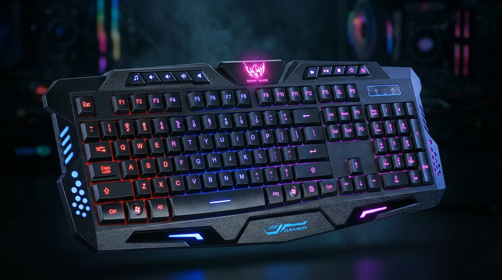 Clawdot M200 Mechanical Gaming Keyboard | Tri-Color Backlight (Red/Blue/Purple) | 19-Key Anti-Ghosting | Full-Size Layout