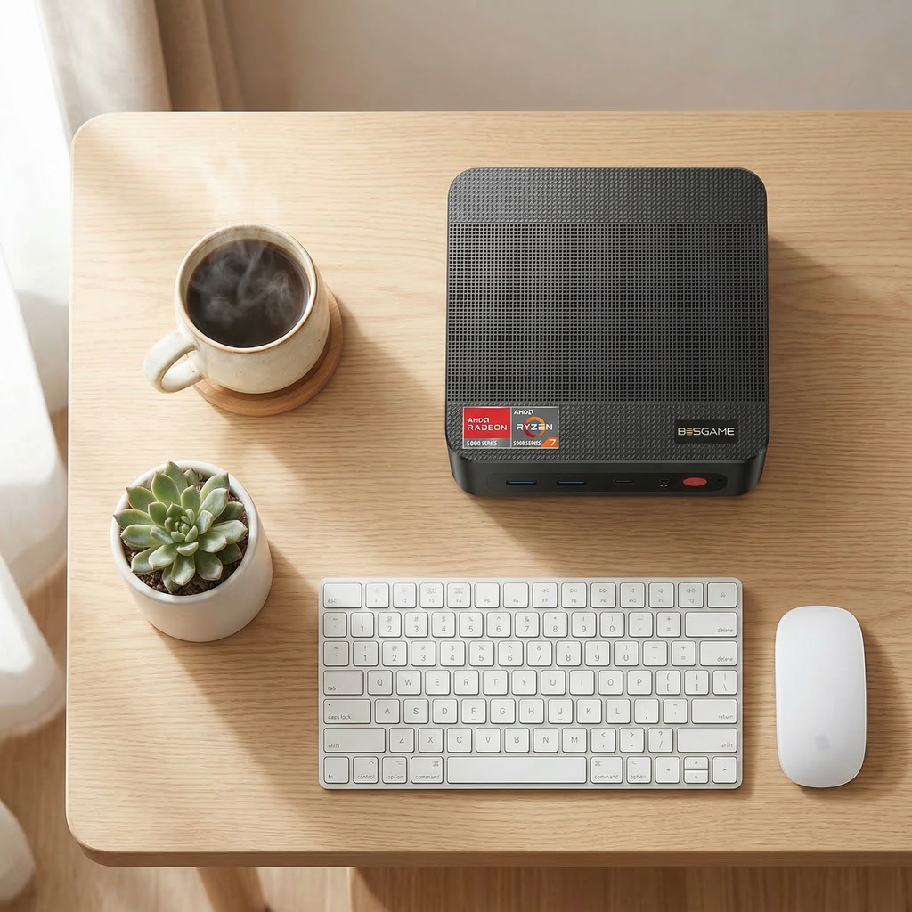 Clawdot BOSGAME P4 | AMD Ryzen 7 5700U 32GB RAM 1TB SSD | AI Ready Gaming Mini PC with Triple 4K Support