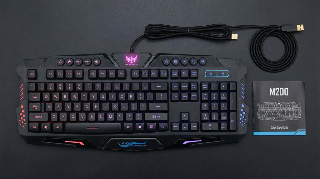 Clawdot M200 Mechanical Gaming Keyboard | Tri-Color Backlight (Red/Blue/Purple) | 19-Key Anti-Ghosting | Full-Size Layout