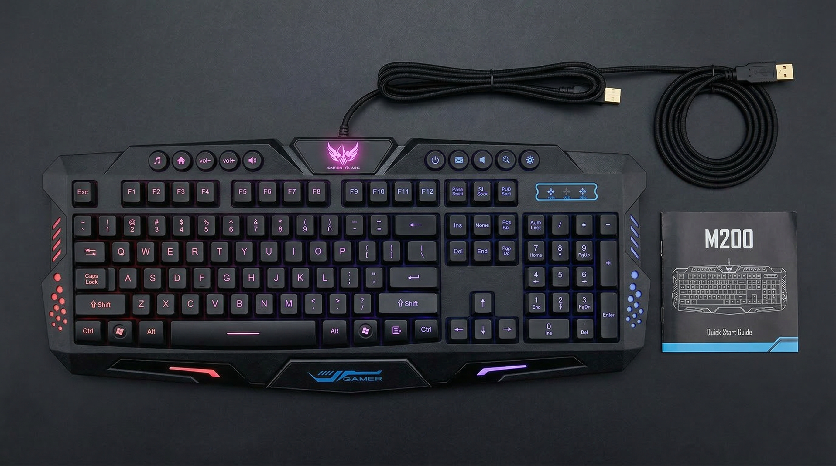 Clawdot M200 Mechanical Gaming Keyboard | Tri-Color Backlight (Red/Blue/Purple) | 19-Key Anti-Ghosting | Full-Size Layout
