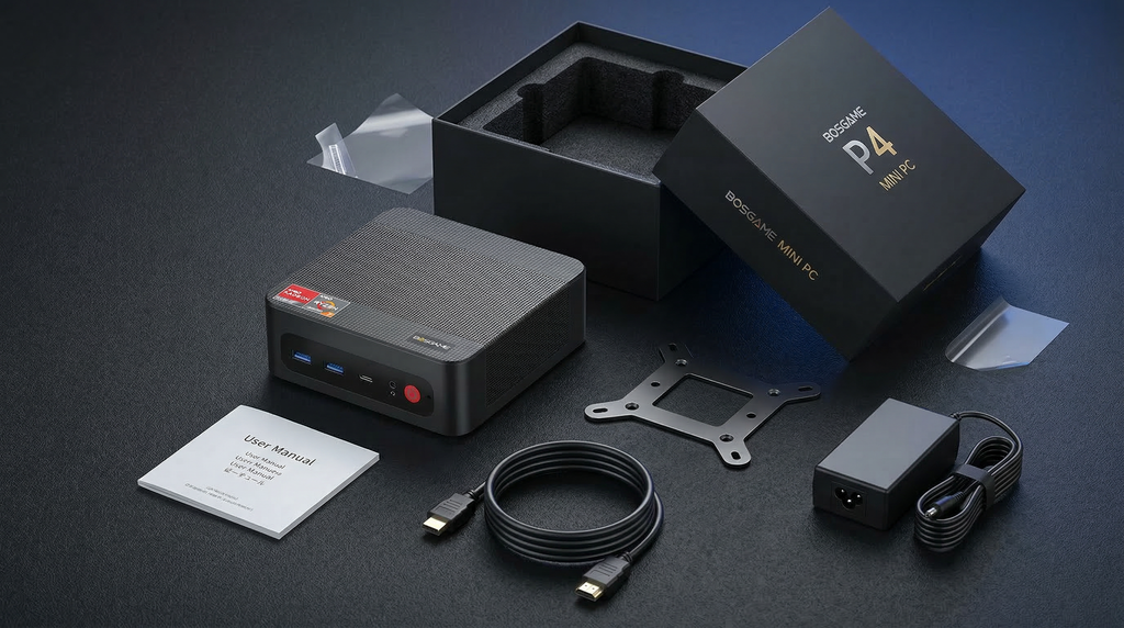 Clawdot BOSGAME P4 | AMD Ryzen 7 5700U 32GB RAM 1TB SSD | AI Ready Gaming Mini PC with Triple 4K Support