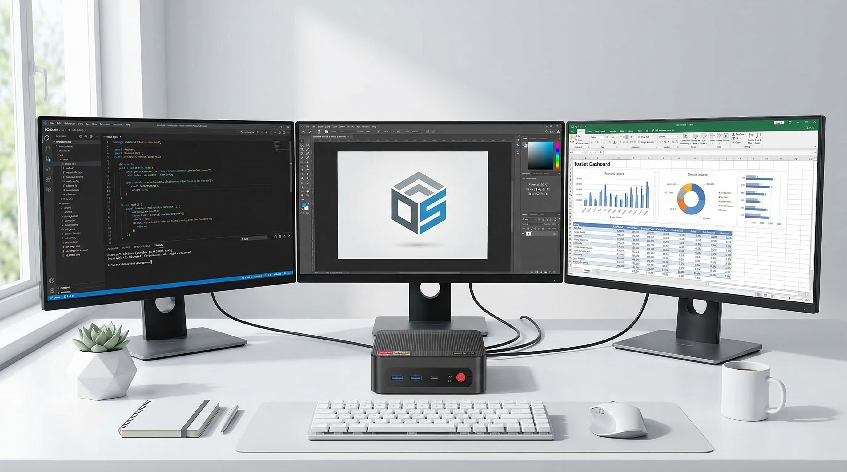 Clawdot BOSGAME P4 | AMD Ryzen 7 5700U 32GB RAM 1TB SSD | AI Ready Gaming Mini PC with Triple 4K Support